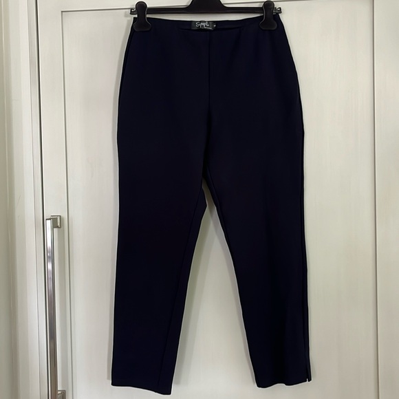 EUC Sympli navy straight leg pull on ankle length pant with small side hem vent - Picture 1 of 9